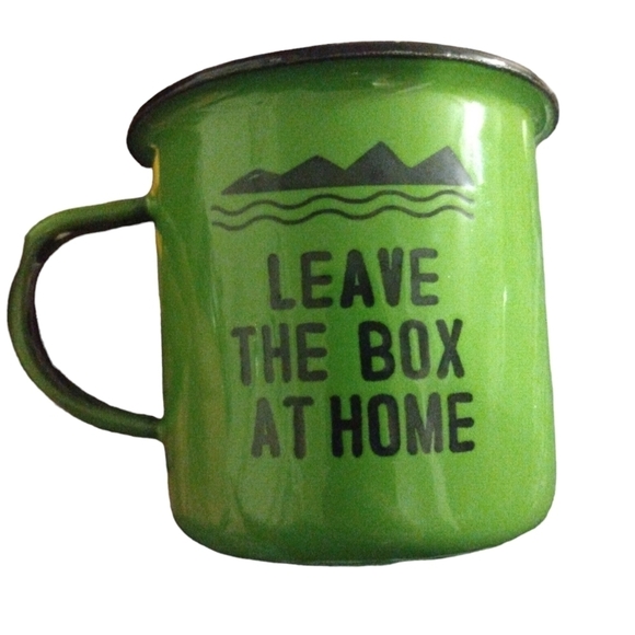 Outdoor Living Mug: "Think Outside- Leave the Box at Home" Forrest Green Camping - Picture 2 of 5